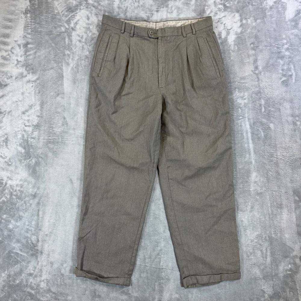 Zanella Pleated Wool Dress Pants Men's Size 35x34 Taupe Brown‎ Italy